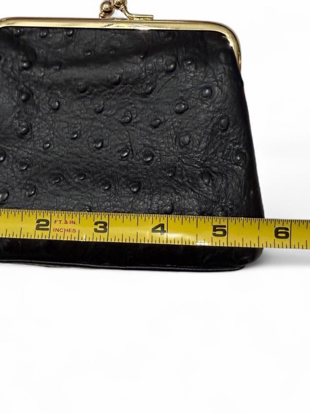 Dooney & Bourke Black Ostrich-Embossed Kiss-Lock coin purse with Gold Hardware - Picture 4 of 5